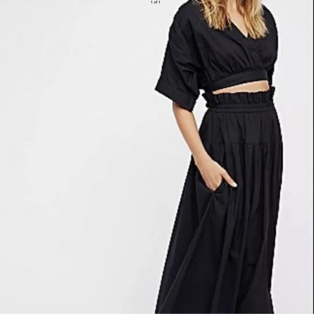 NWOT Free People Jones Poplin Midi Skirt Size M BLACK - Picture 1 of 2